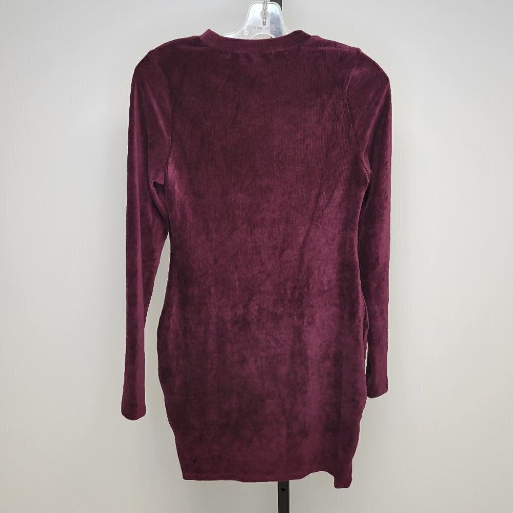 Soft Ribbed Velvet Dress, Long Sleeve Shirt Dress - Picture 3 of 3